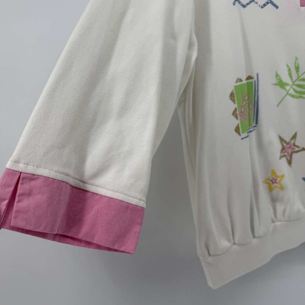 VTG 90s Beach Coastal Preppy White Pink Graff Collared Sweater Top Grandmacore - Picture 10 of 16